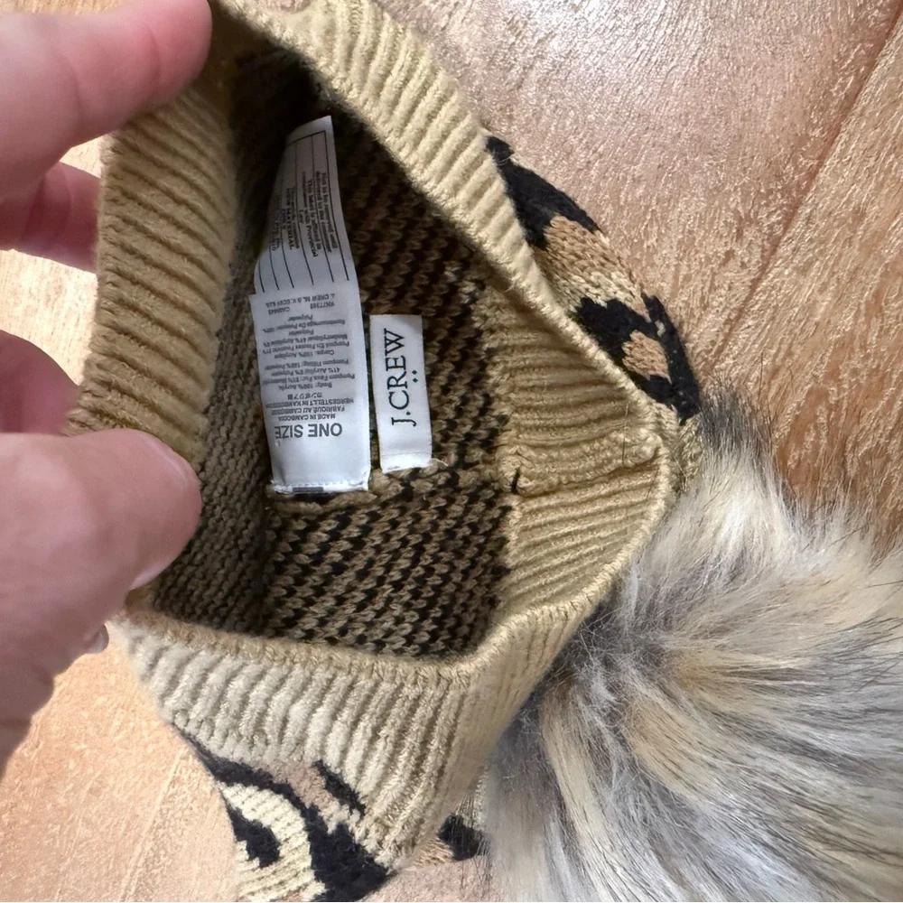 J. Crew Kids Leopard Print Beanie with Pom Pom